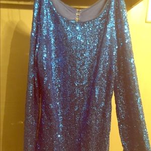 short blue sequin dress with sleeves